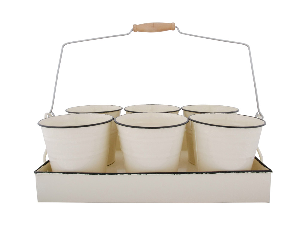 Tablett mit 6 Pflanztöpfchen beige