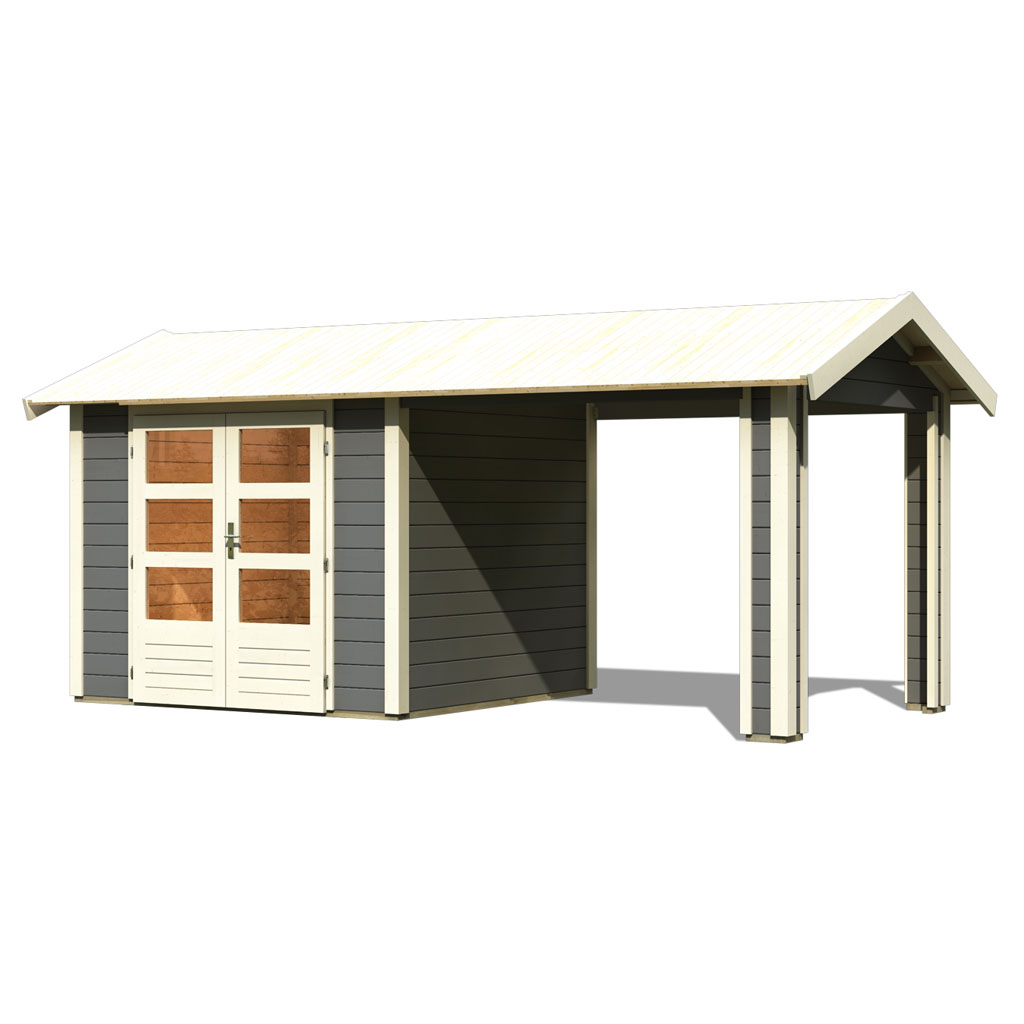 Karibu 28 mm Gartenhaus Theres 3 terragrau mit 1 Schleppdach