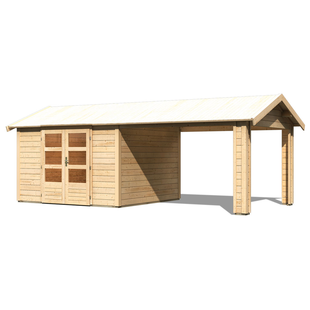 Karibu 28 mm Gartenhaus Theres 7 naturbelassen mit 1 Schleppdach