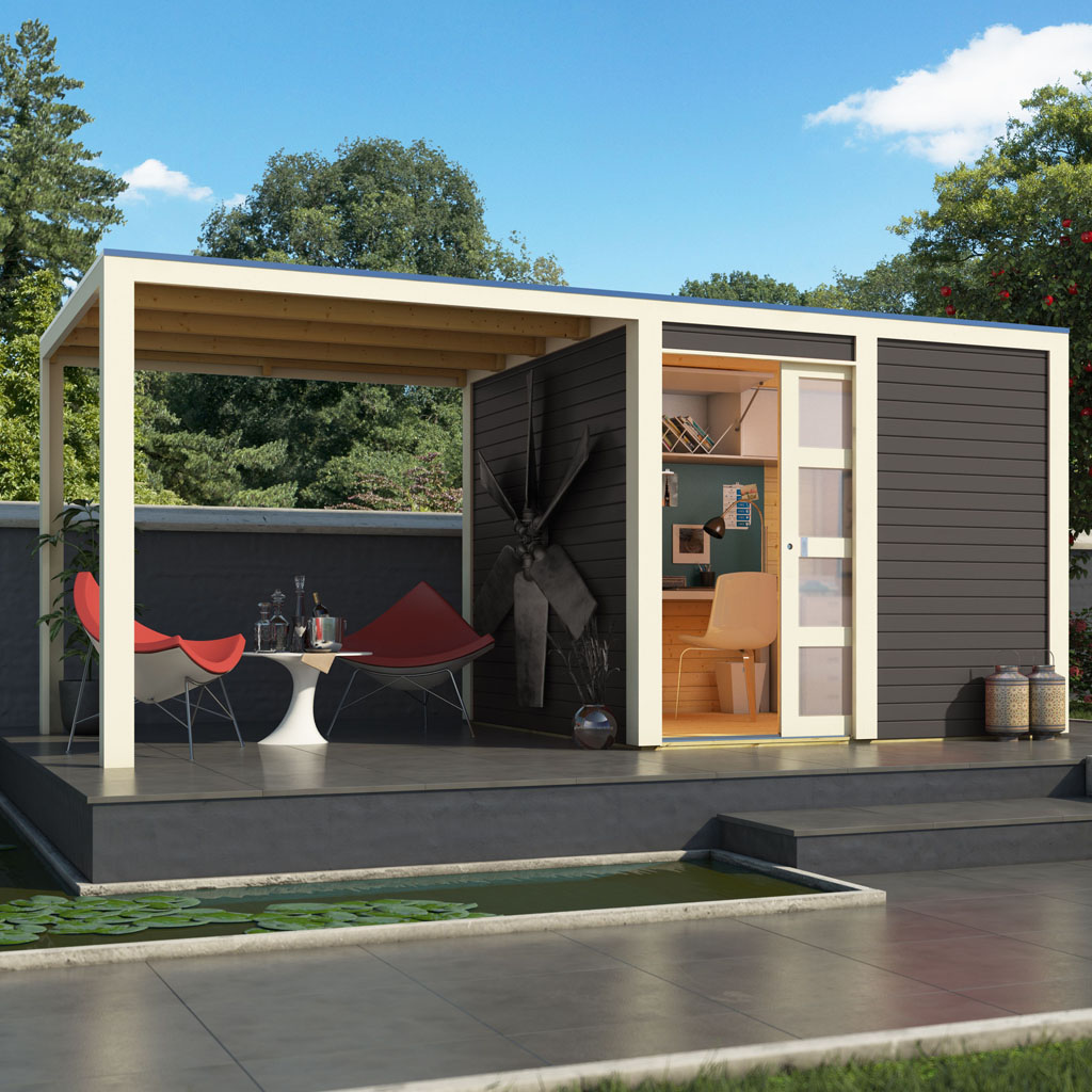Karibu Gartenhaus Qubic 1 terragrau inkl. Anbaudach