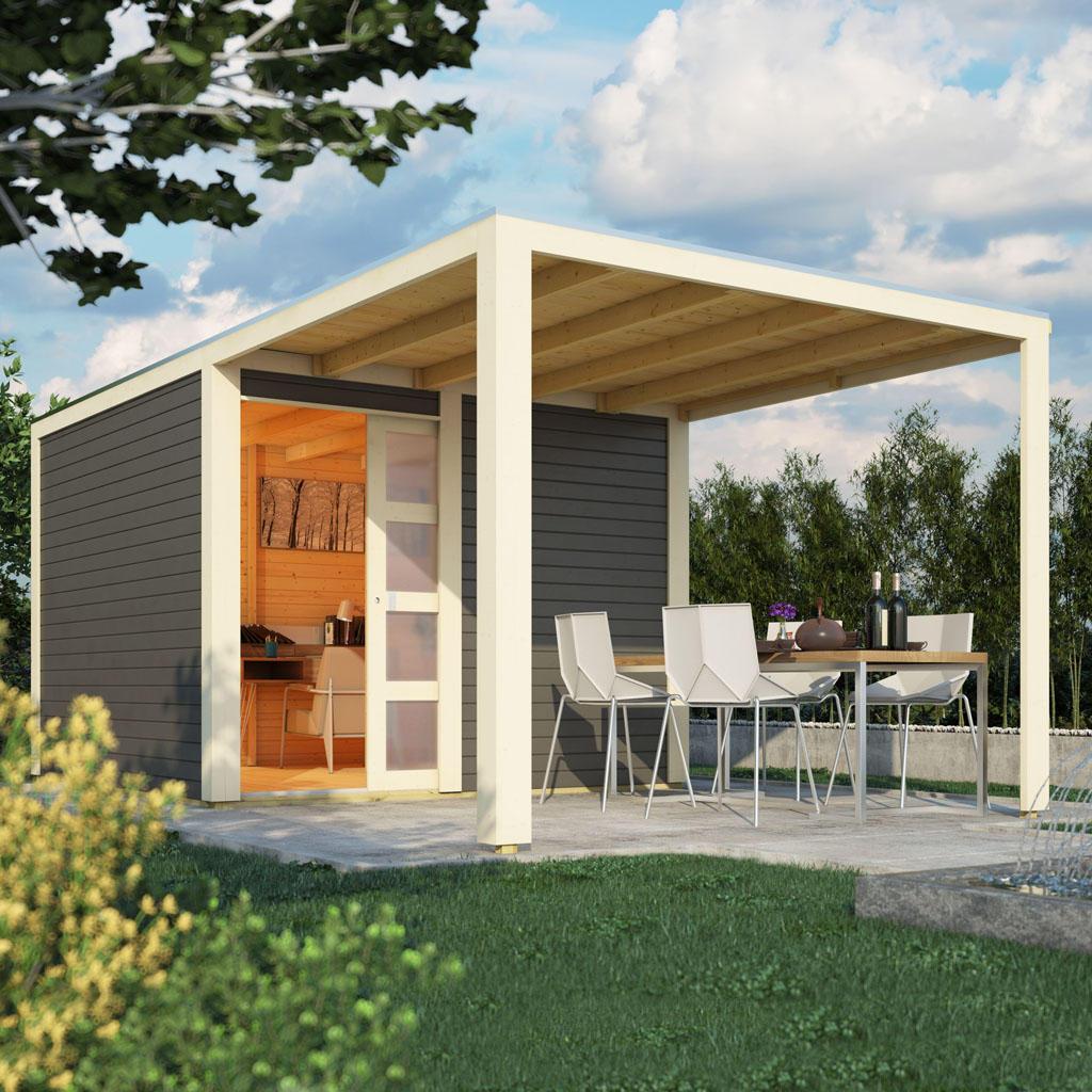 Karibu Gartenhaus Qubic 2 terragrau inkl. Anbaudach