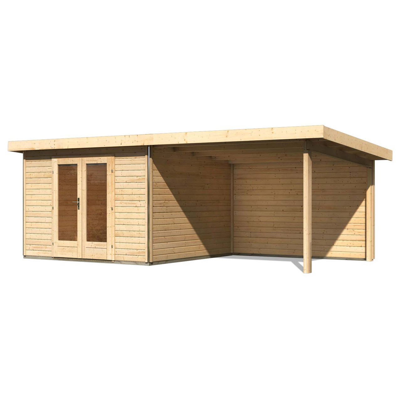 Karibu Pultdach Gartenhaus Radeburg 1 inkl. 3 m Anbaudach und Rückwand