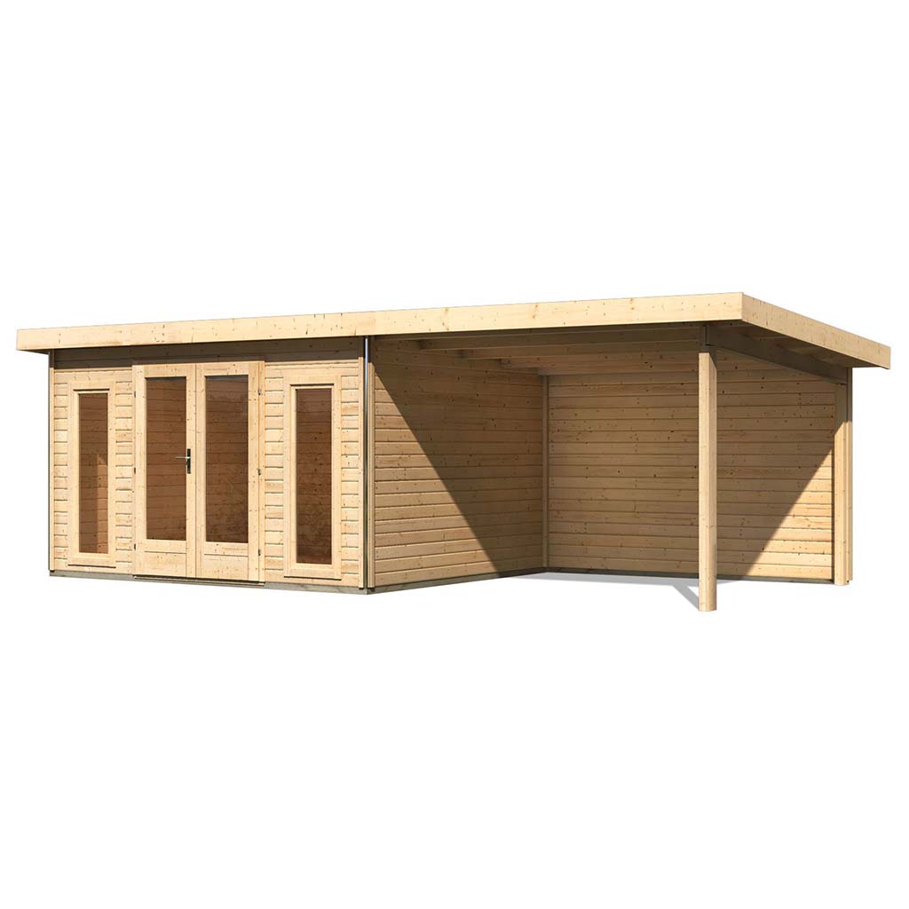 Karibu Pultdach Gartenhaus Radeburg 2 inkl. 3 m Anbaudach und Rückwand