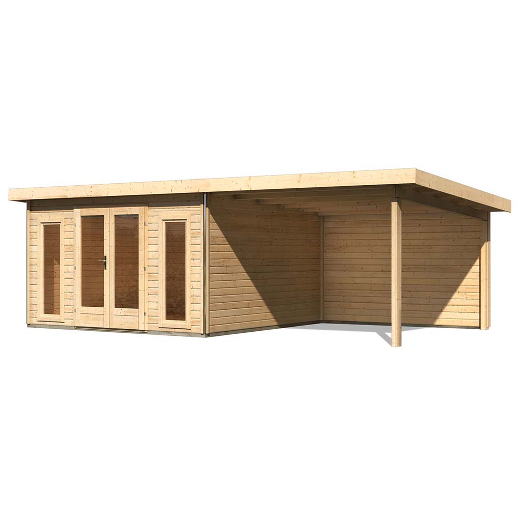 Karibu Pultdach Gartenhaus Radeburg 3 inkl. 3 m Anbaudach und Rückwand