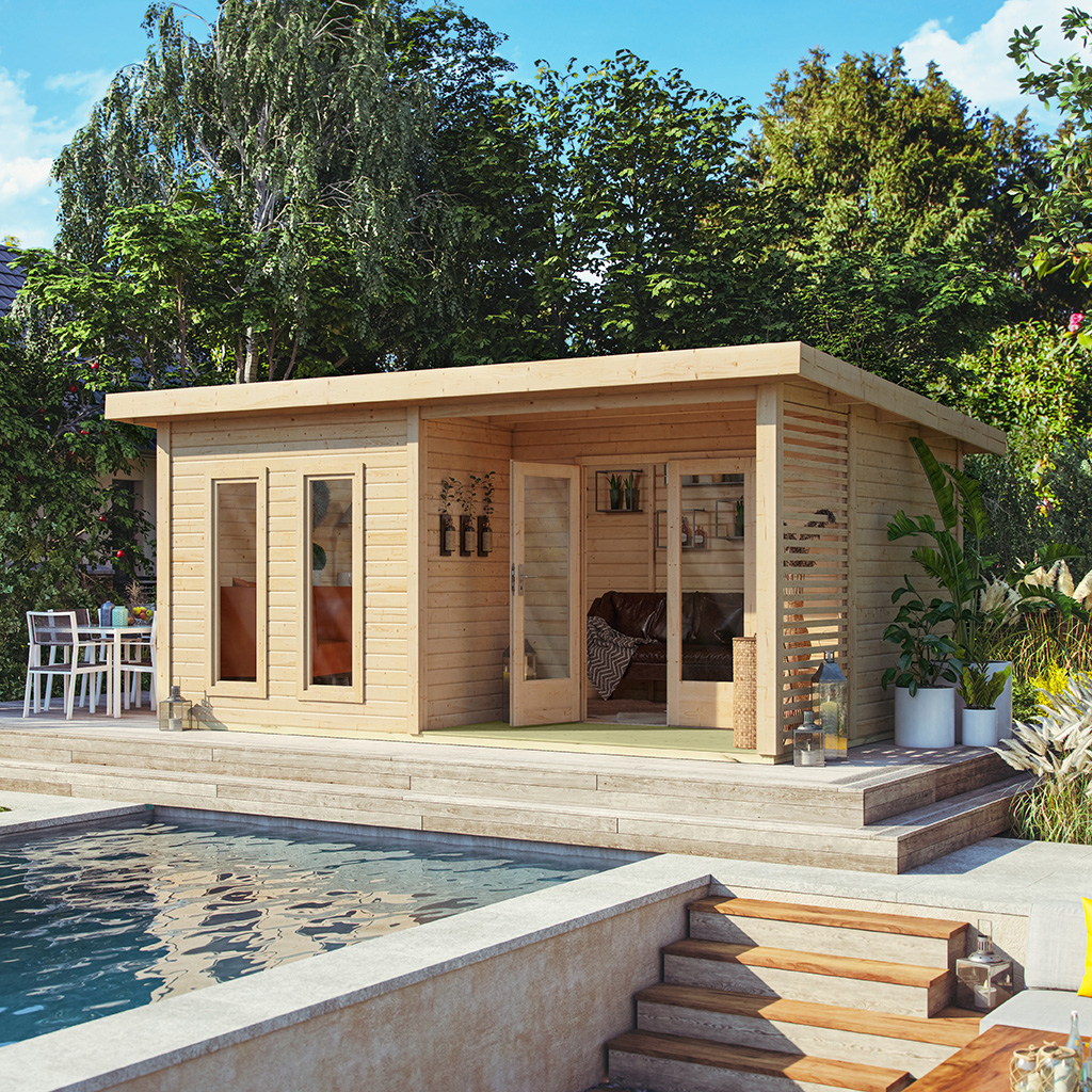 Karibu Pultdach Gartenhaus Radeburg 5 mit Terrasse und Fussboden
