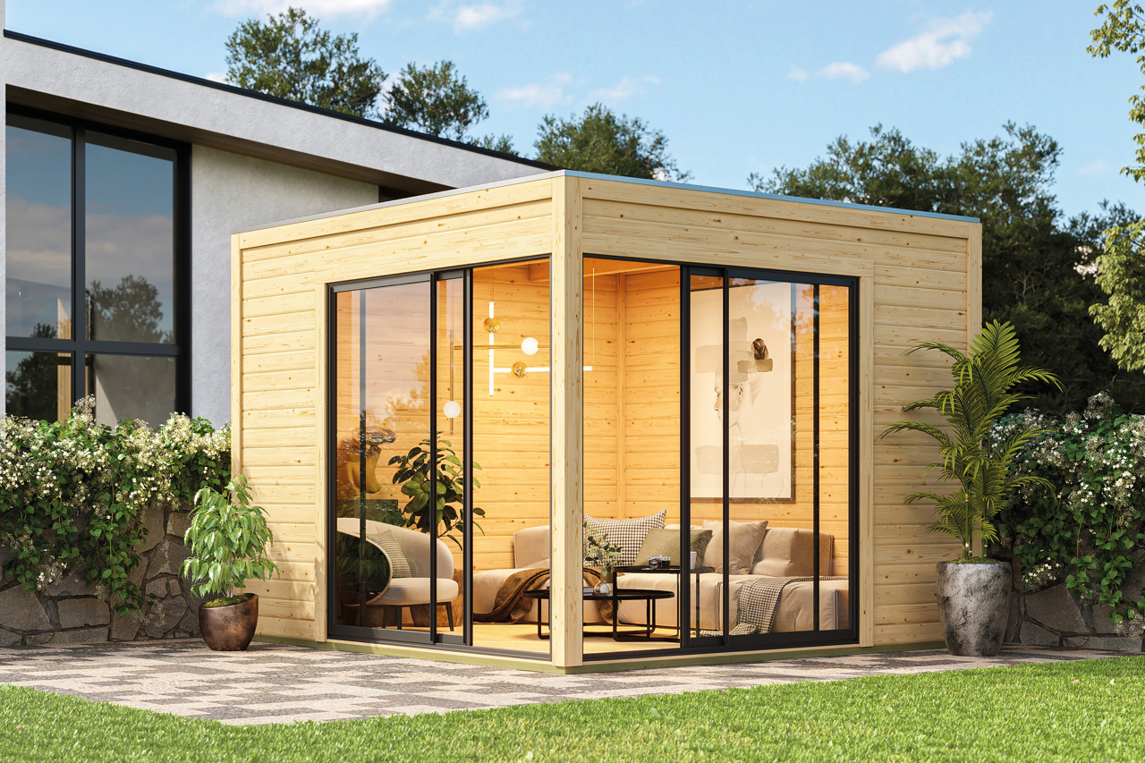 Karibu 38 mm Gartenhaus Dice 3 naturbelassen 308 x 308 cm
