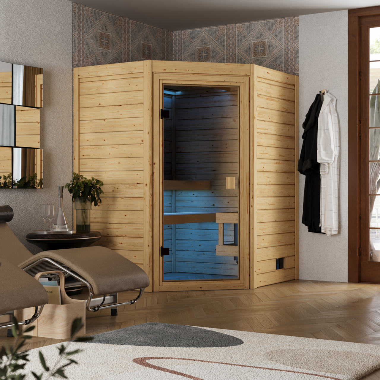 Karibu 28 mm Sauna Valida Eckeinstieg